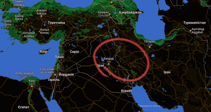 Розташування Месопотамії на сучасній карті. Сучасні Іран - Ірак
